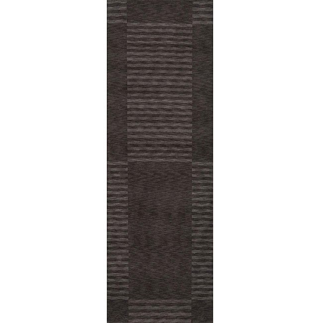 Hand loomed Squares Grey Wool Runner (26 X 8)