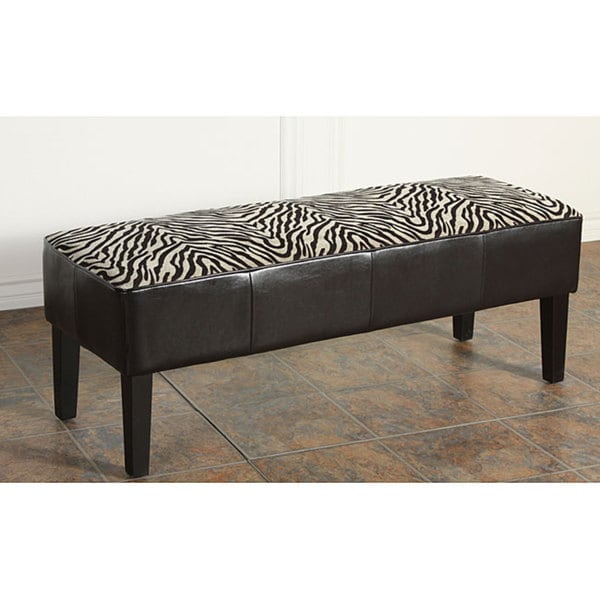 Shop Chenille Zebra Print And Leather Bench Ottoman Free Shipping Today Overstock