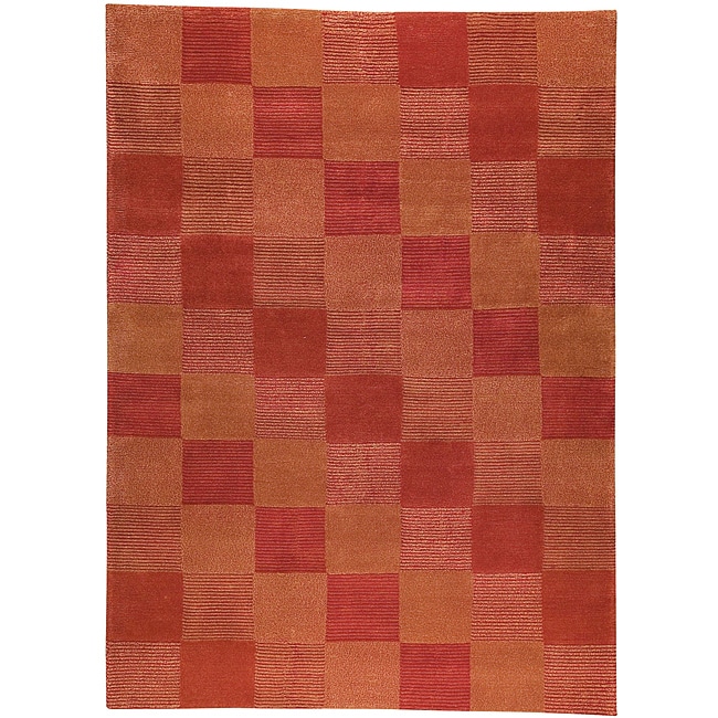 Hand knotted Indotibetan Orange Checkered Wool Rug (56 X 710)