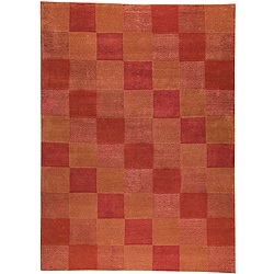 Hand knotted Indotibetan Orange Checkered Wool Rug (5'6 x 7'10) 5x8   6x9 Rugs