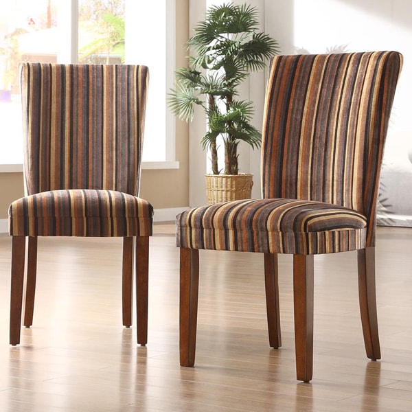TRIBECCA HOME Brown Stripe Print Parson Dining Chairs (Set of 2) - Free