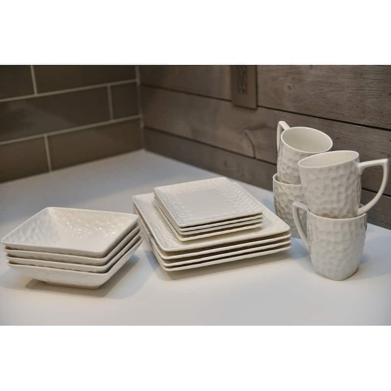 Red Vanilla Marble Rectangular 16 Pc Dinner Set - White - 16 Piece