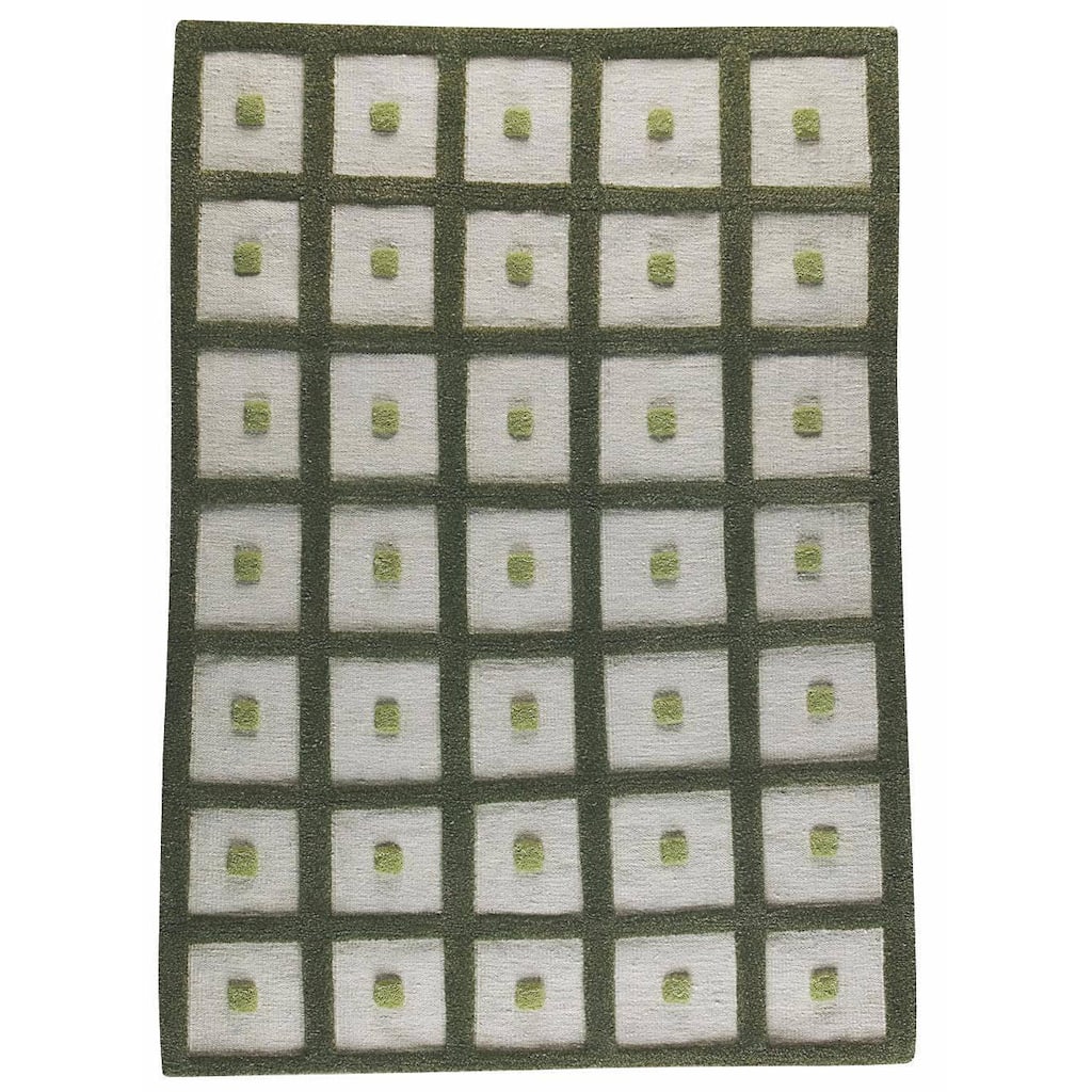 Handmade Frame Green Wool Rug (India) - 5'6 x 7'10