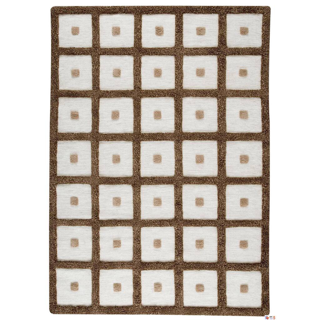 Handmade Frame Brown Wool Rug (India) - 4'6 x 6'6