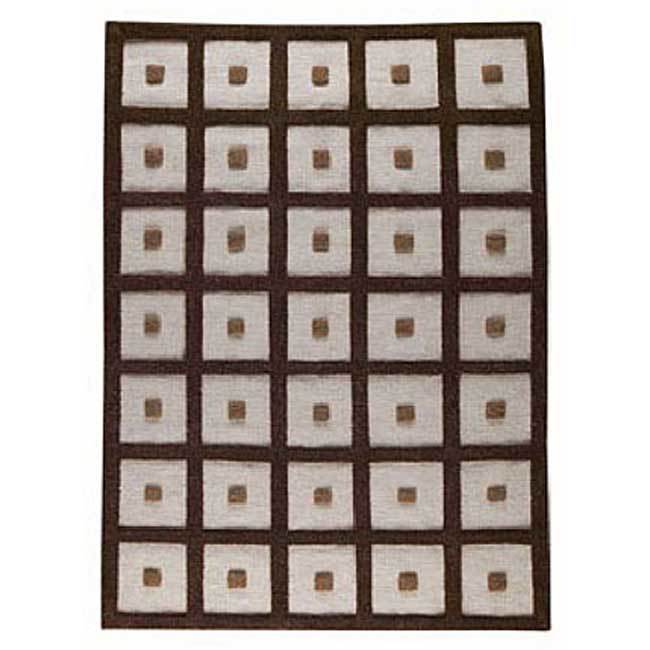 Handmade Frame Brown Wool Rug (India) - 6'6 x 9'9