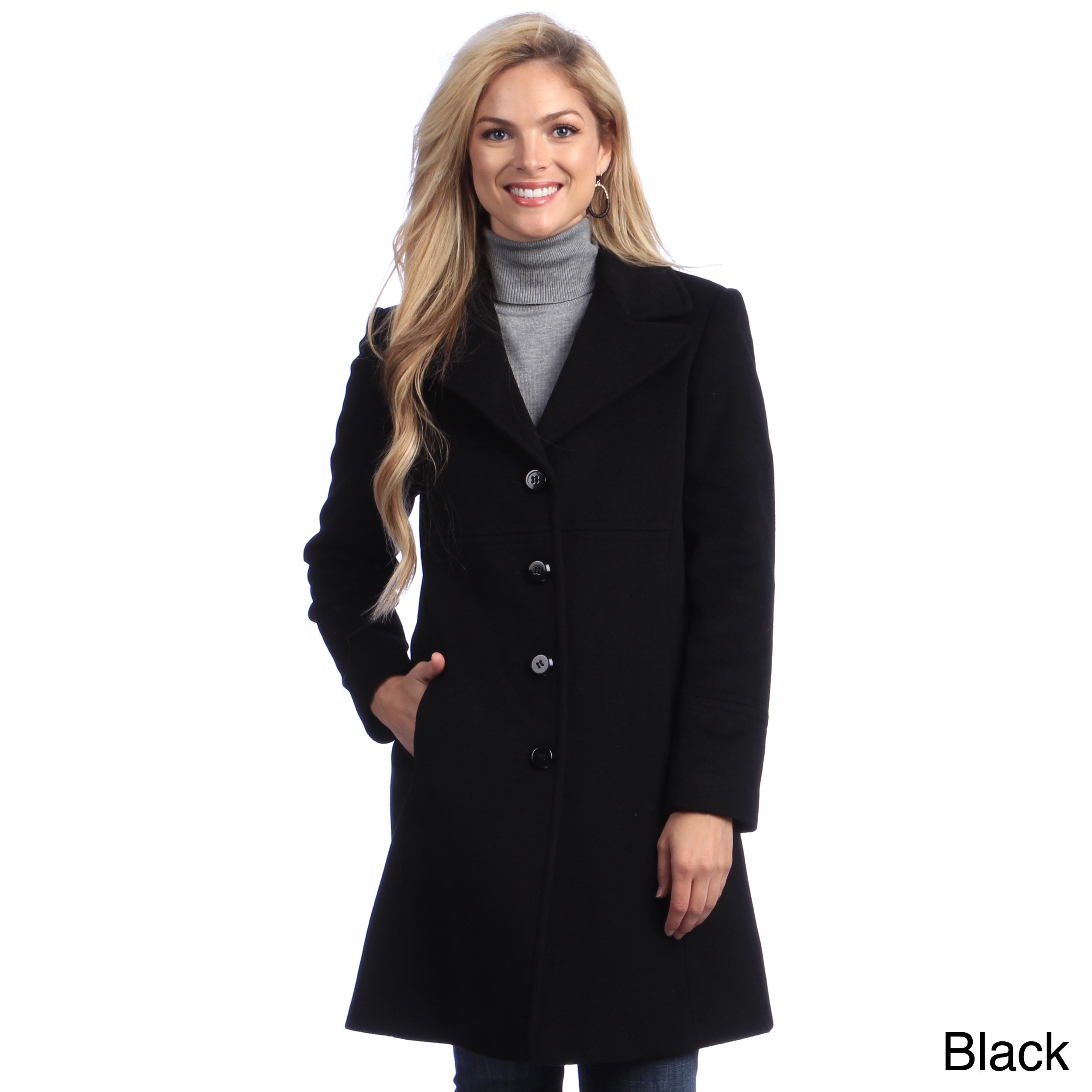 Larry Levine Womens Notch Collar Classic Wool Coat