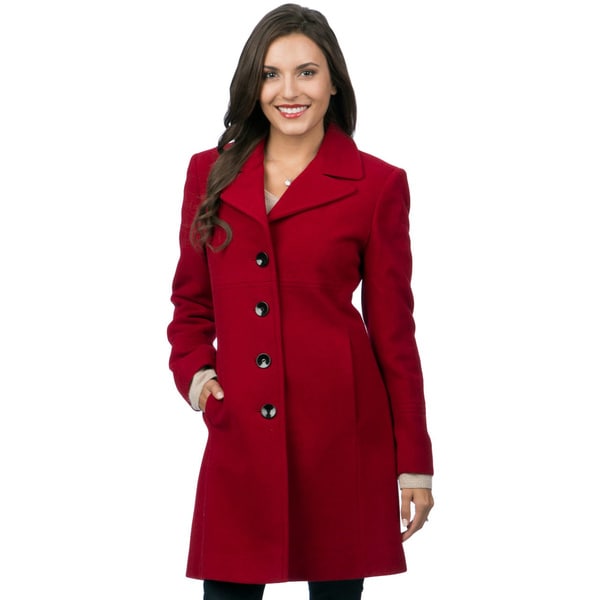 Shop Larry Levine Women's Notch Collar Classic Wool Coat - Free ...