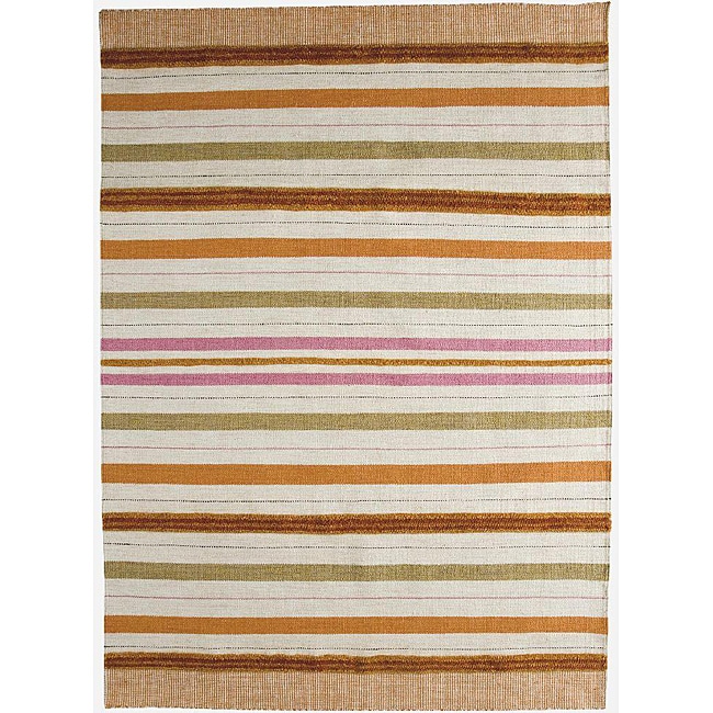 Hand woven Pana Orange Stripe Wool Rug (3 X 54)