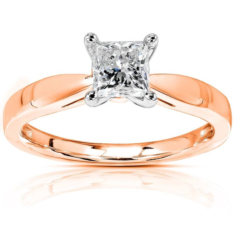 Annello by Kobelli 14k Gold 1/2 Carat Princess Diamond Solitaire Engagement Ring - 8.5 - Rose