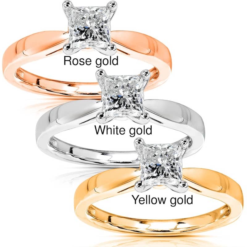 Annello by Kobelli 14k Gold 1/2 Carat Princess Diamond Solitaire Engagement Ring