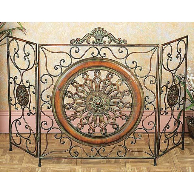 Mediterranean Antiqued Metal Fireplace Screen