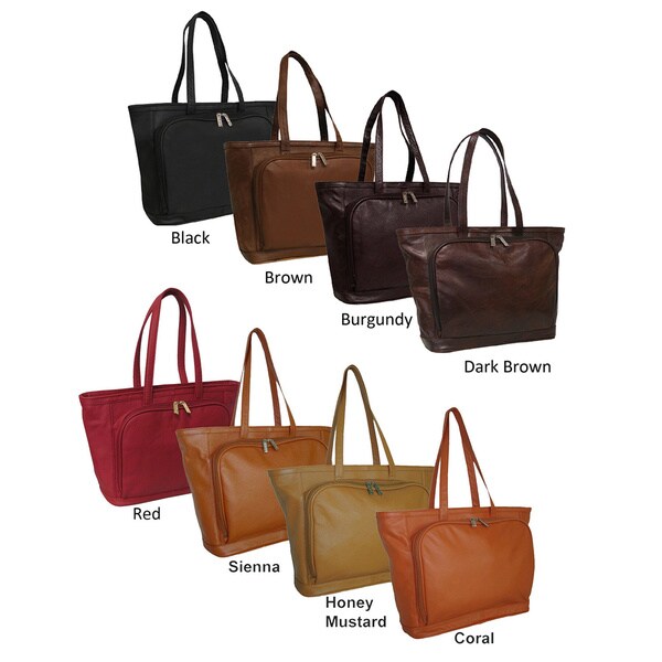 zip top leather tote