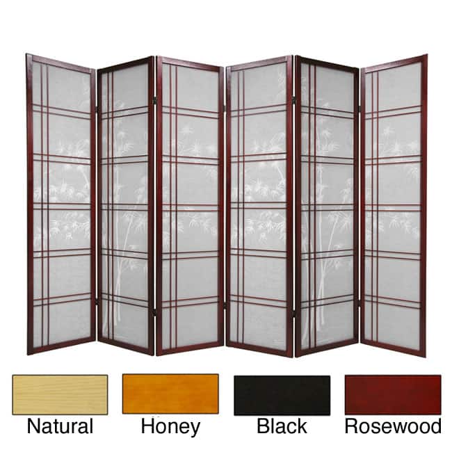Handmade Wooden Bamboo Tree Shoji Screen (China) - 72"H x 52.5"L x .75"D - Honey - 6 Panel