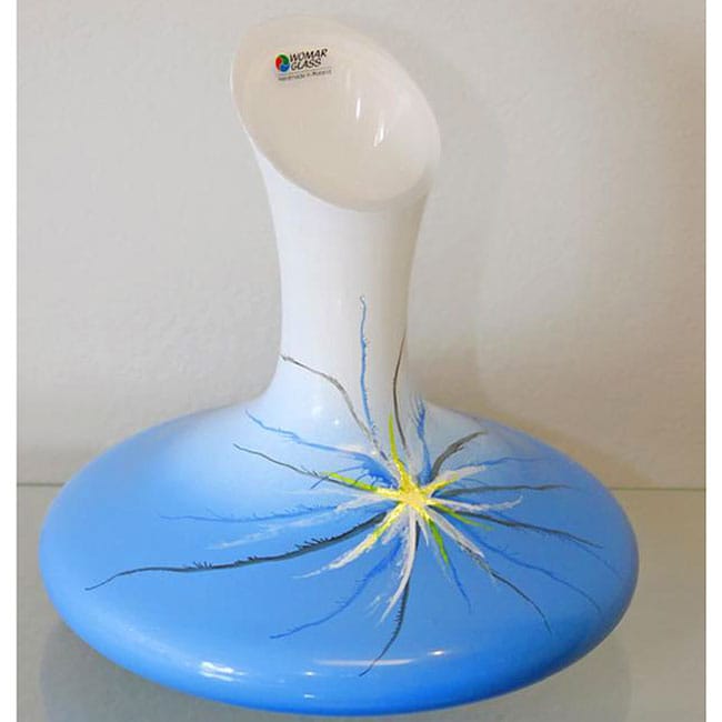 Blue Desert Flower Modern Glass Vase (BlueMaterials GlassPattern FlowerDecorative/Functional DecorativeHolds Water YesDimensions 8.6 inches high x 8.75 inches in diameter )