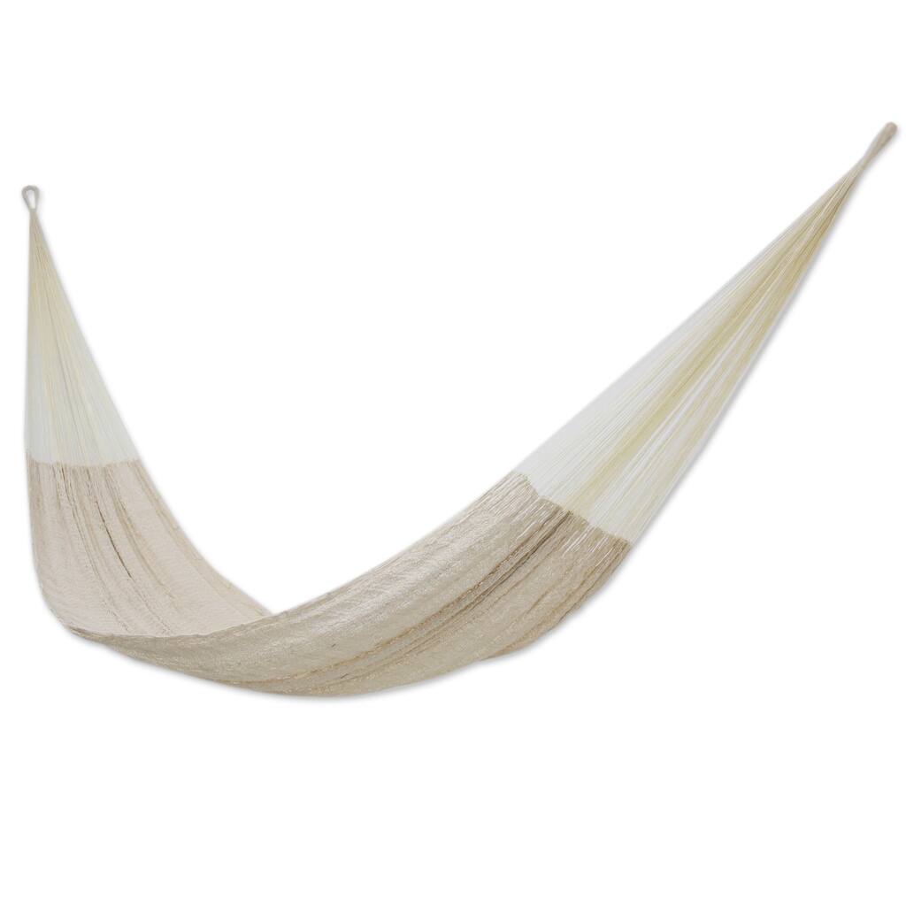 Natural Comfort Outdoor Garden Patio Pool Off White Cotton with Nylon Handmade Knotted Rope Style Nylon Single Hammock