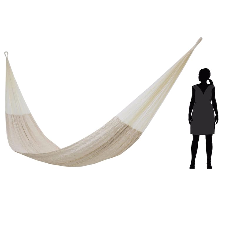 Natural Comfort Outdoor Garden Patio Pool Off White Cotton with Nylon Handmade Knotted Rope Style Nylon Single Hammock