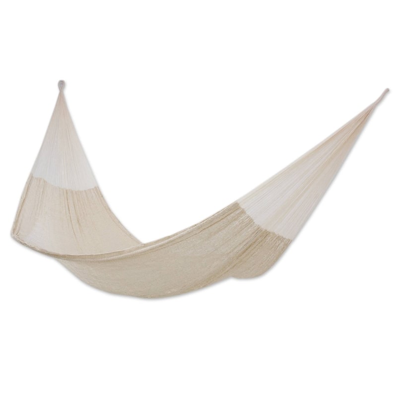 NOVICA Handmade Nylon Knotted Rope Double Hammock (Mexico) - Beige