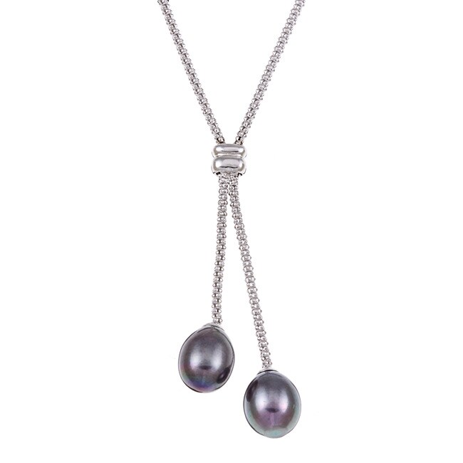 Kabella Sterling Silver Black Freshwater Pearl Necklace (9-9.5 mm ...
