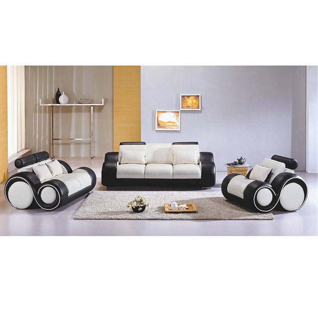 Black/ White Modern 3 piece Leather Sofa Set