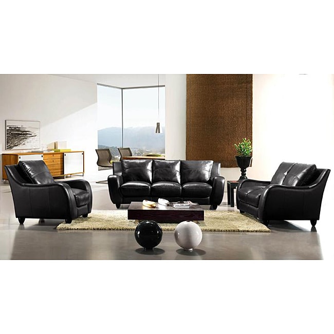 Eurodesign Black Leather 3 piece Sofa Set