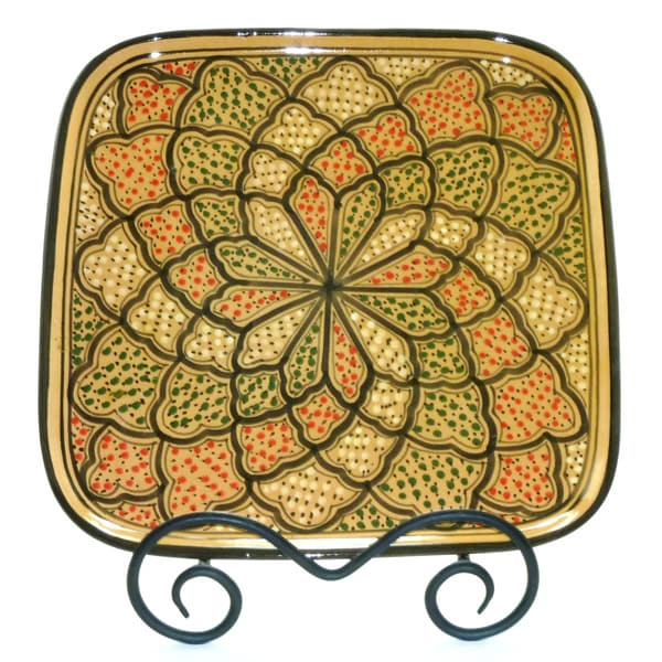 Handcrafted Clay Honeycomb Design Square Platter (Tunisia) Serving Pieces