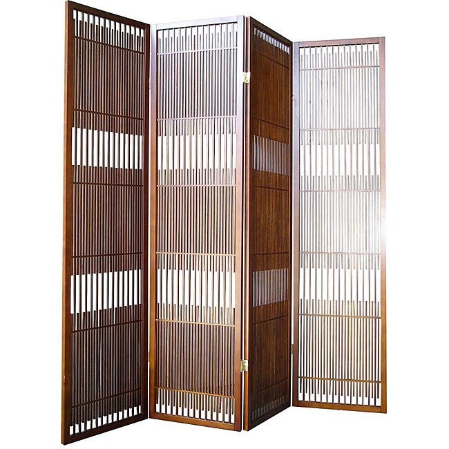 Shop Walnut Wood 4panel Room Divider Free Shipping Today Overstock