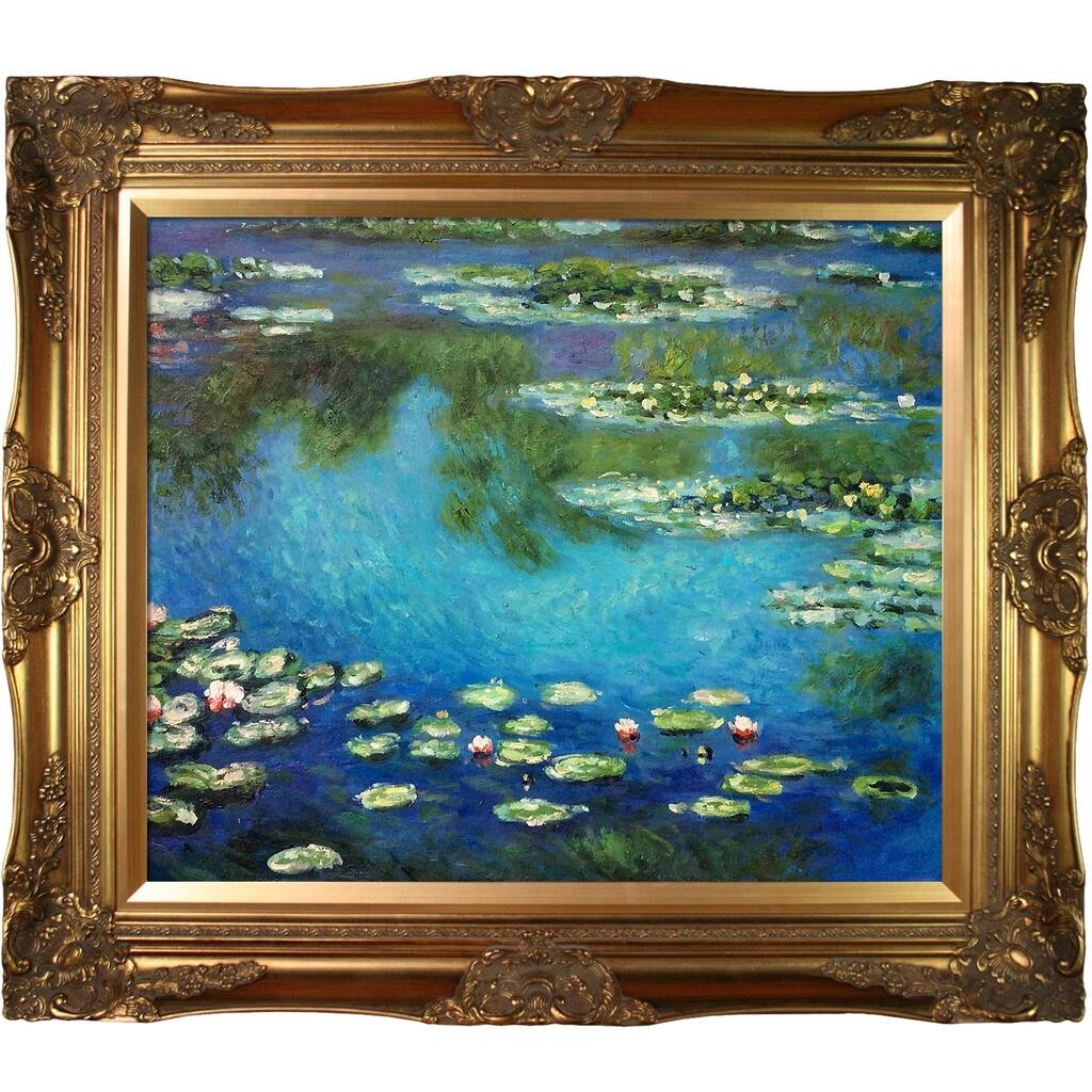 La Pastiche Claude Monet 'Water Lilies' Hand Painted Framed Canvas Art