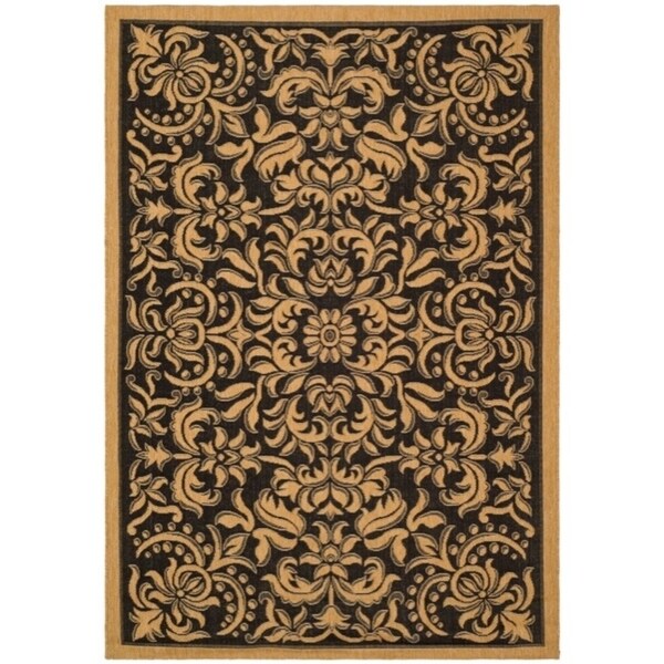 Safavieh Courtyard Graceful Black/ Natural Indoor/ Outdoor Rug - 6'-7" x 9'-6"