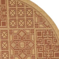Indoor/ Outdoor Natural/ Brick Red Rug (6'7 Round) Safavieh Round/Oval/Square