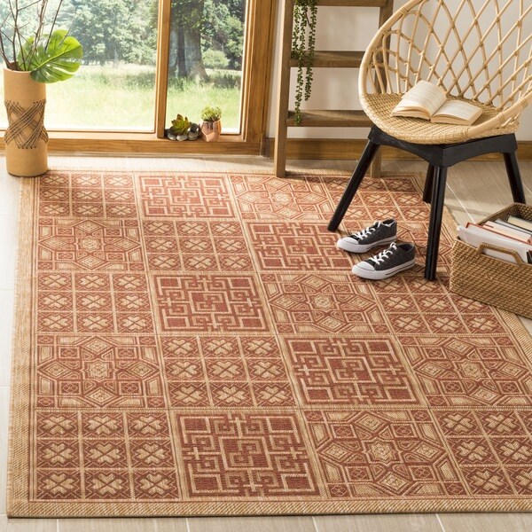 Safavieh Indoor/ Outdoor Natural/ Brick Red Rug - 8'11 x 12'rectangle