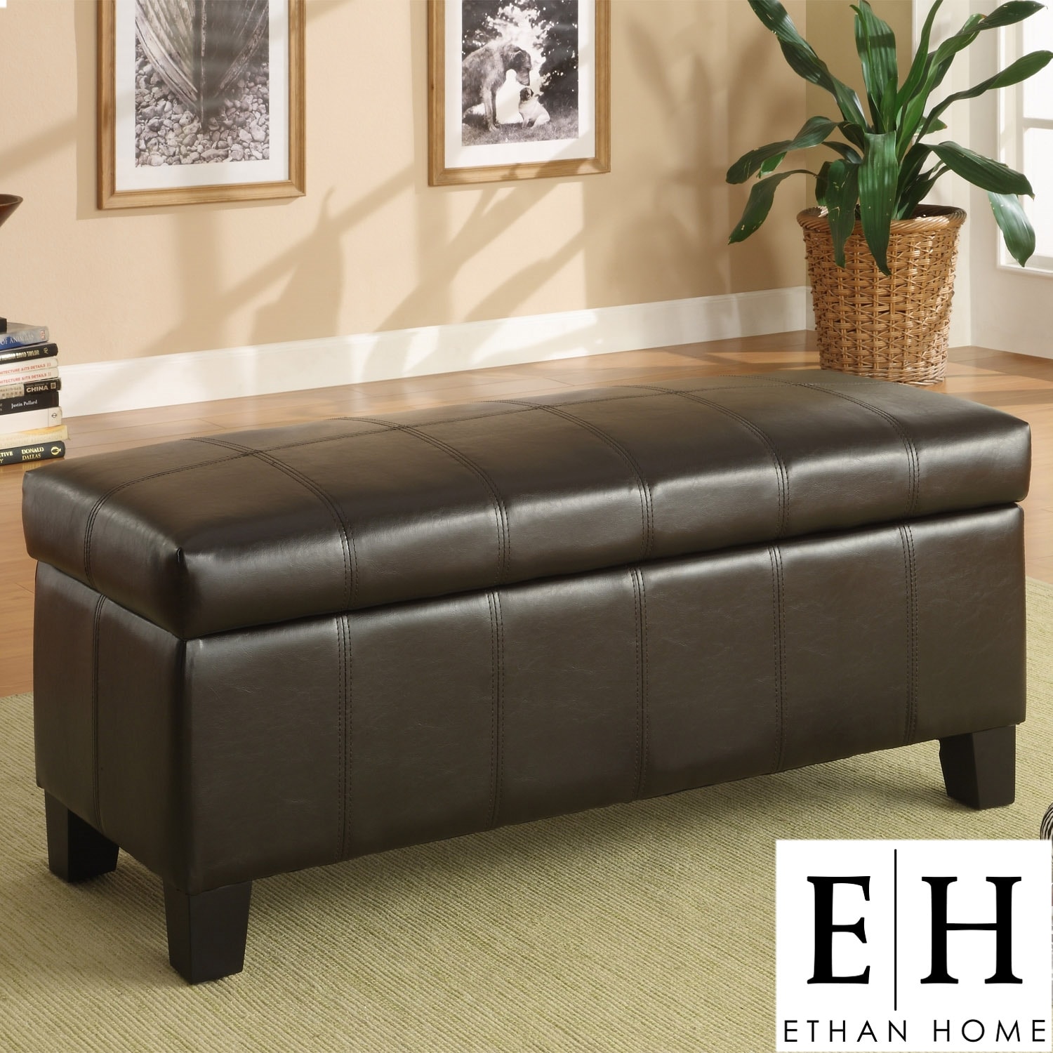 ETHAN HOME Florenville Brown Faux Leather Storage Ottoman