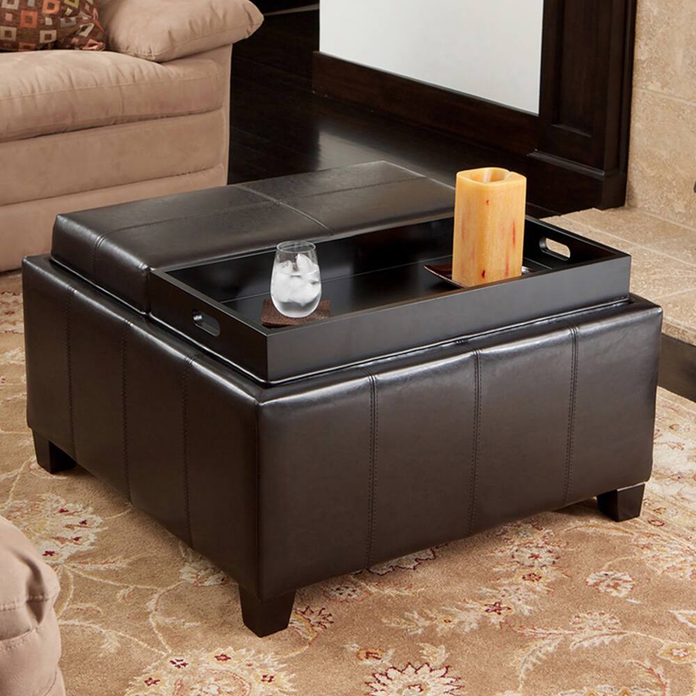 Mansfield Bonded Leather Espresso Tray Top Storage Ottoman by Christopher Knight Home