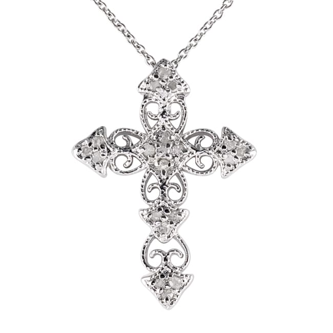 Sterling Silver 1/4ct TDW Vintage Diamond Cross Necklace - 12982766 ...