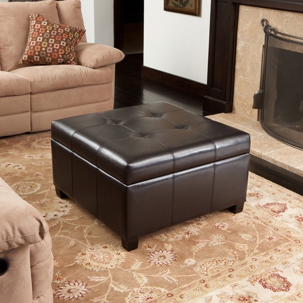 Espresso leather store ottoman