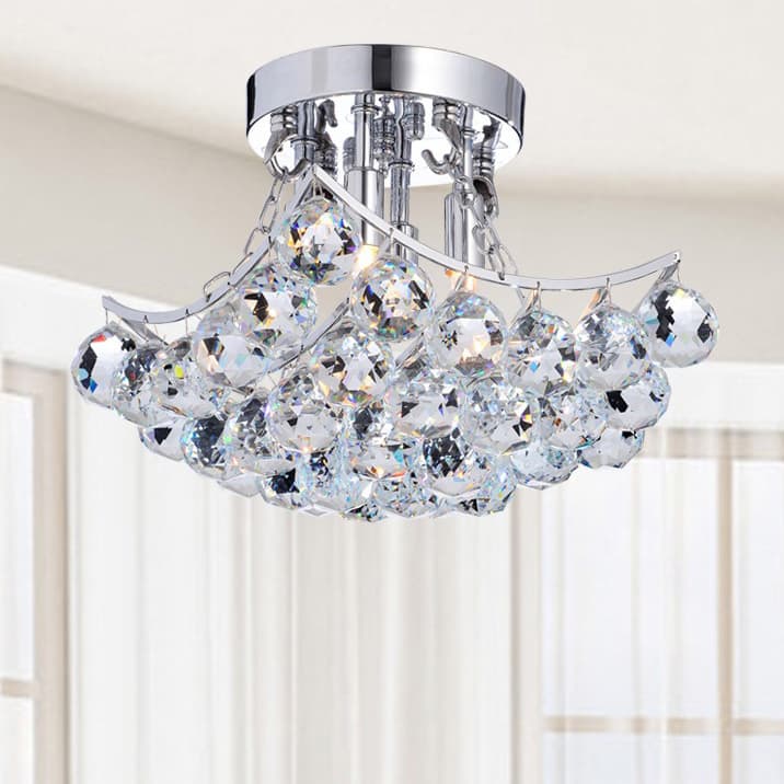 Indoor 4-Light Chrome And Crystal Flushmount Chandelier - N/A