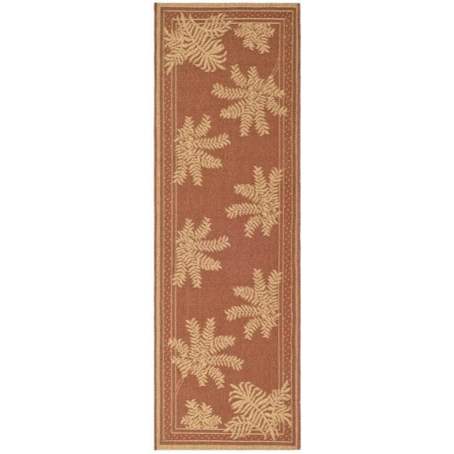 Indoor/outdoor Brick Red/ Natural Runner Rug (24 X 67)