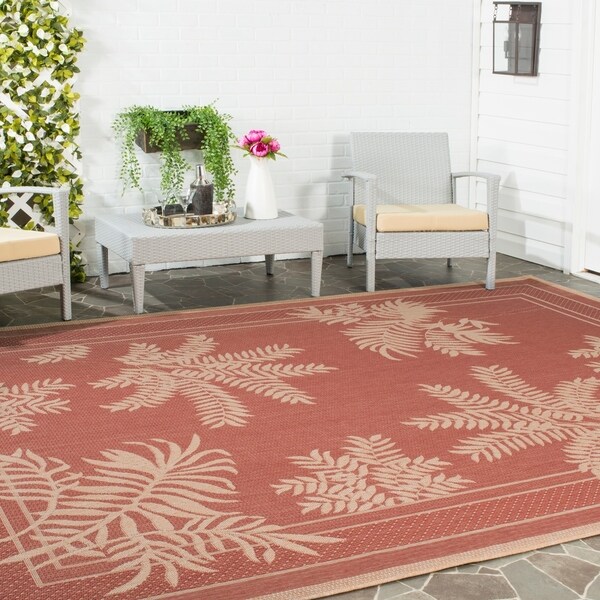Safavieh Courtyard Ferns Brick Red/ Natural Indoor/ Outdoor Rug - 8' X 11'