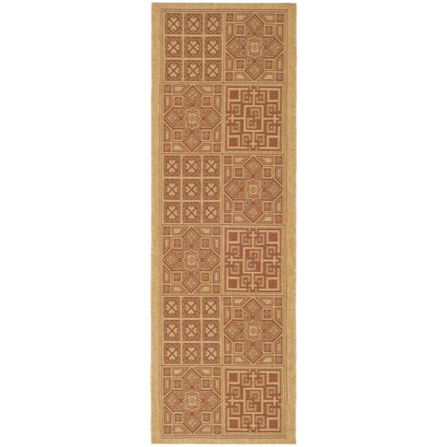 Safavieh Indoor/ Outdoor Natural/ Brick Red Runner Rug