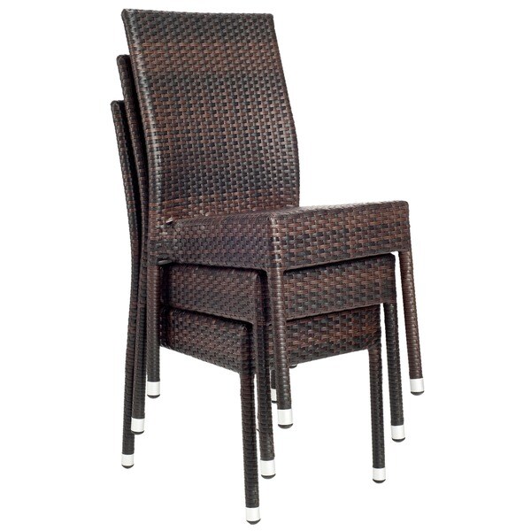 Brown Set Of 2 Safavieh Patio Collection Newbury Wicker Stackable Outdoor Chairs Patio Furniture Accessories Chairs