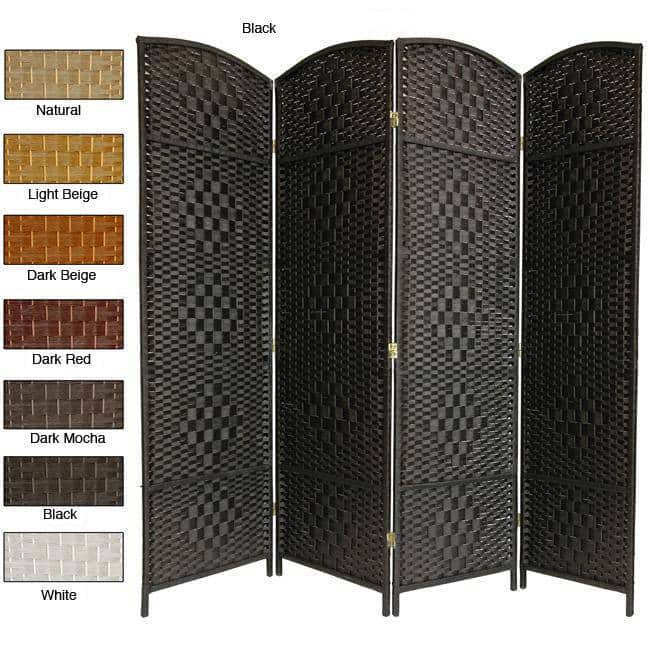 Wood and Woven Fiber 4-panel 6-foot Diamond Room Divider (China)