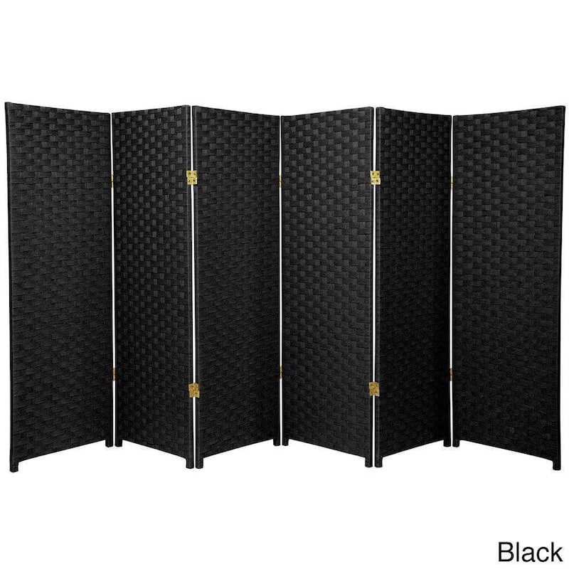 Handmade Woven Fiber 4-foot 6-panel Room Divider (China) - Black