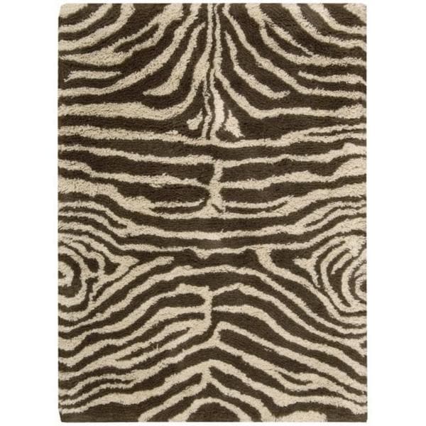Shag Plush Brown and Ivory Zebra Print Area Rug (5 x 72)