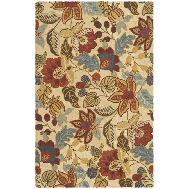 Handmade Jardine Foilage Beige/ Multi Wool Rug (5 X 8)