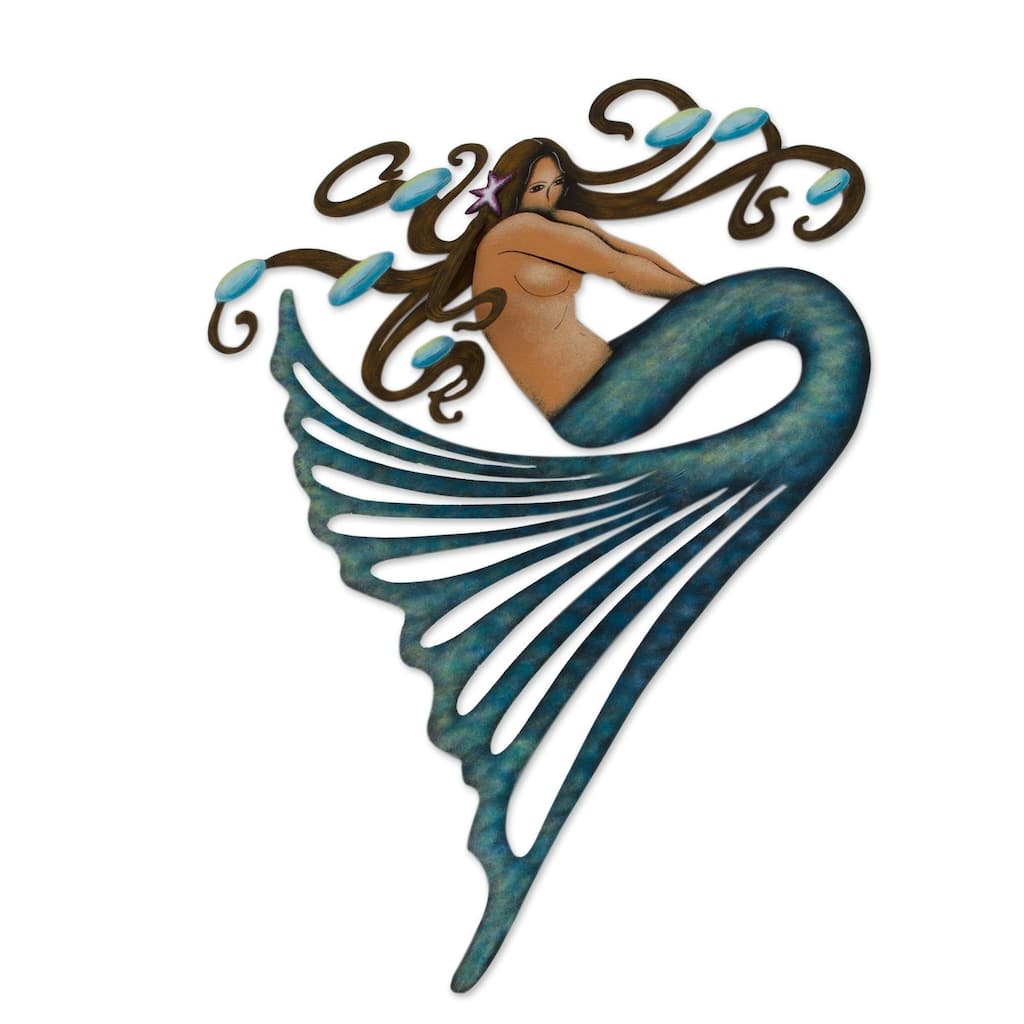 Handmade Steel Shy Mermaid Wall Art (Mexico)