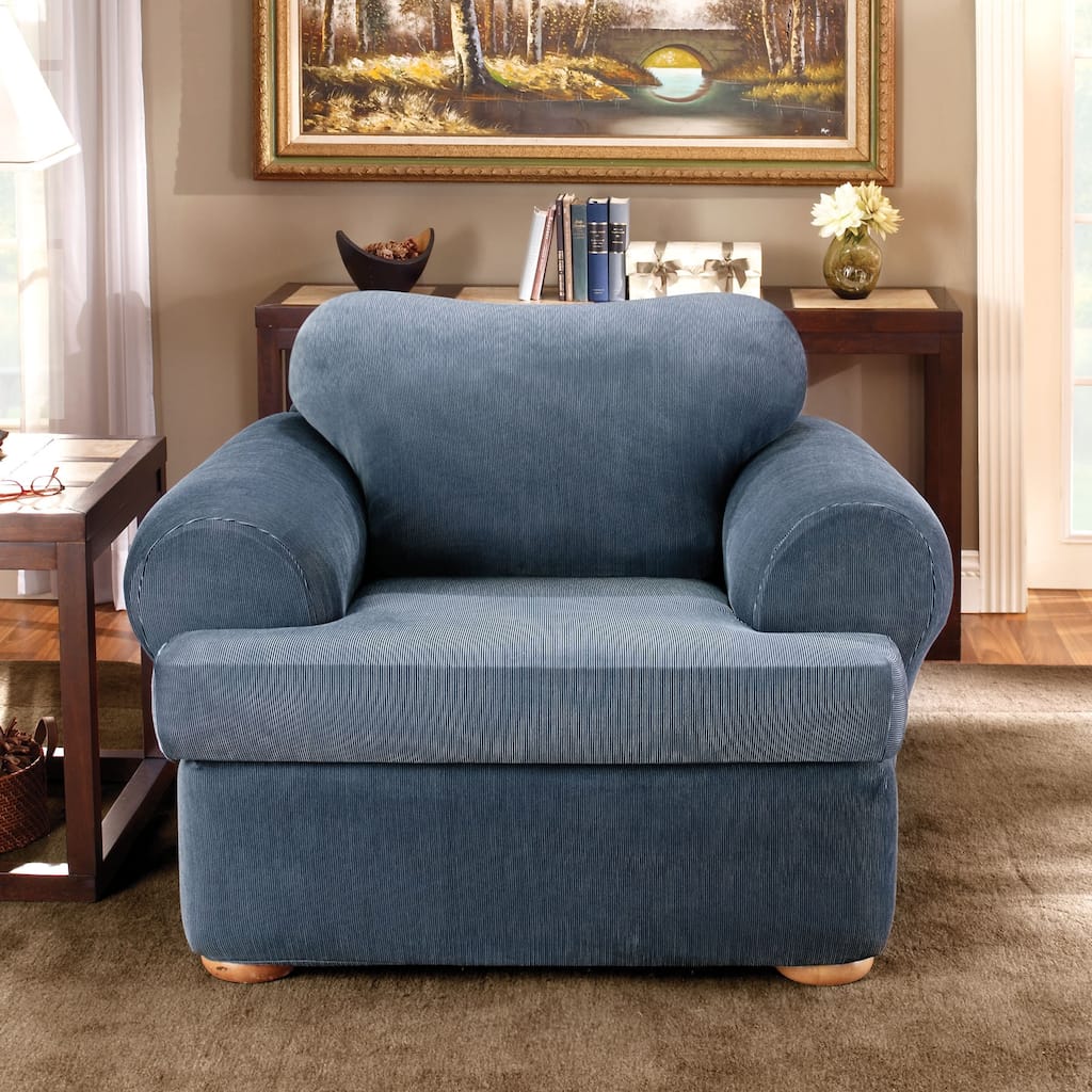 Sure Fit Stretch Stripe 2-piece T-cushion Chair Slipcover