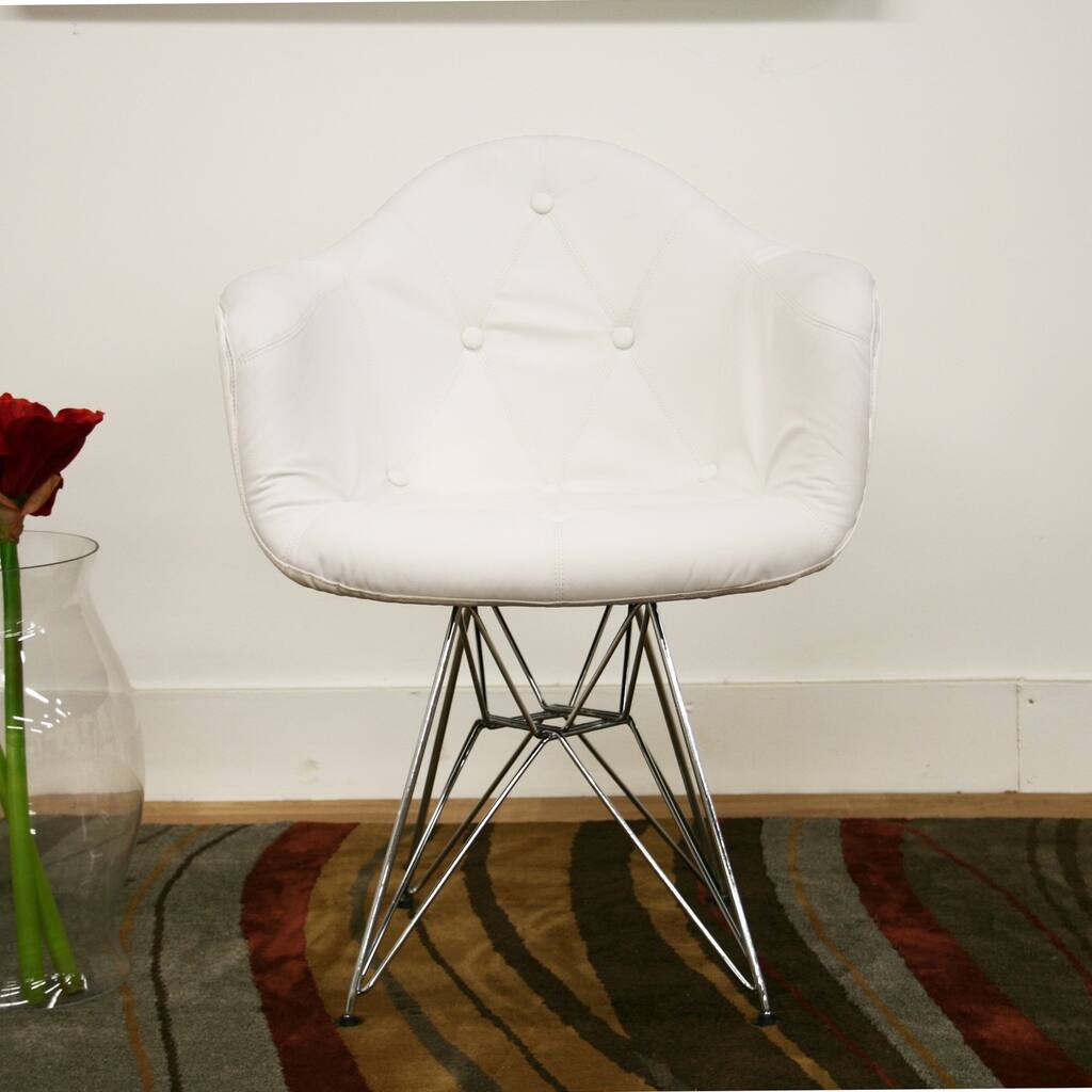 Lia White Tufted Faux Leather Arm Chair