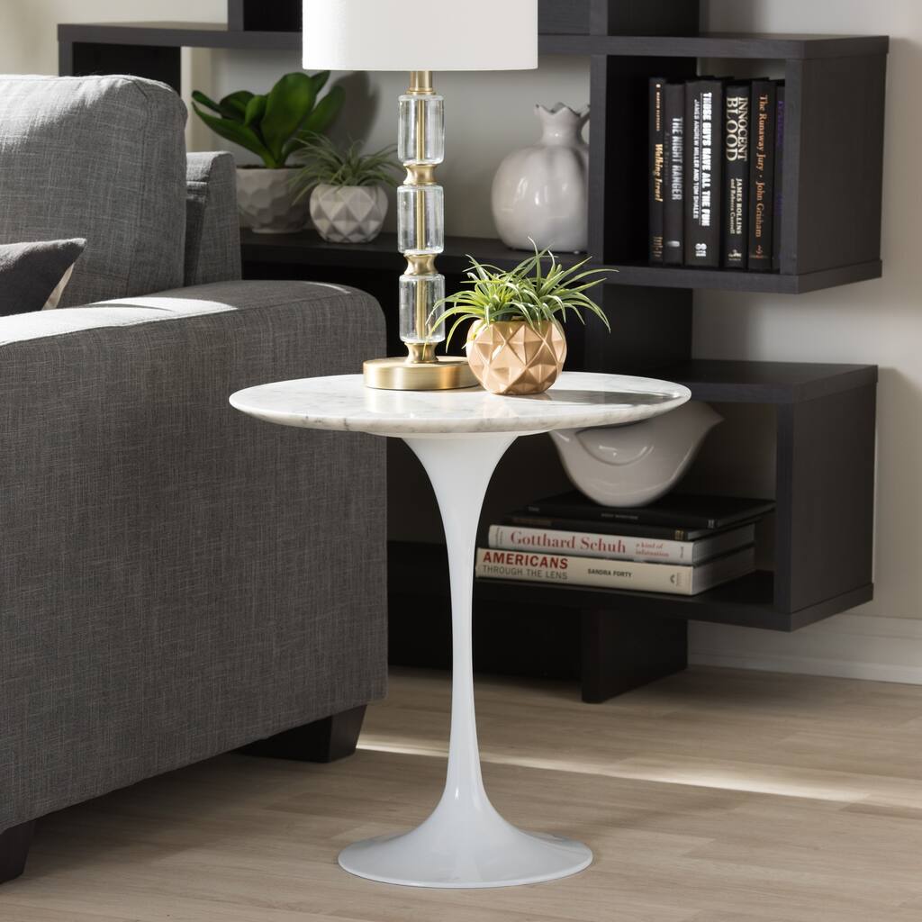 Immer White Marble Mid-century Style End Table