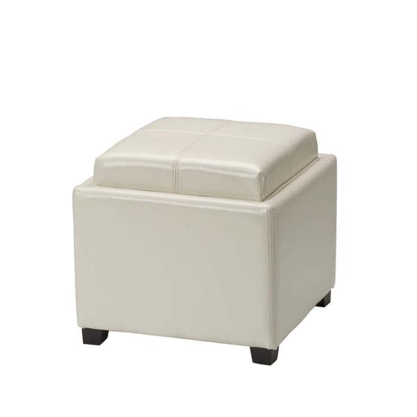 Safavieh Harrison Storage Cream Leather Tray Ottoman  