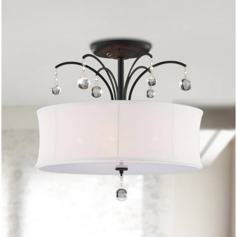 Indoor 5-light Antique Bronze White Shade Flush Mount Chandelier