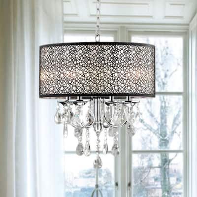Indoor 4-light Chrome/ Crystal/ Metal Bubble Shade Chandelier